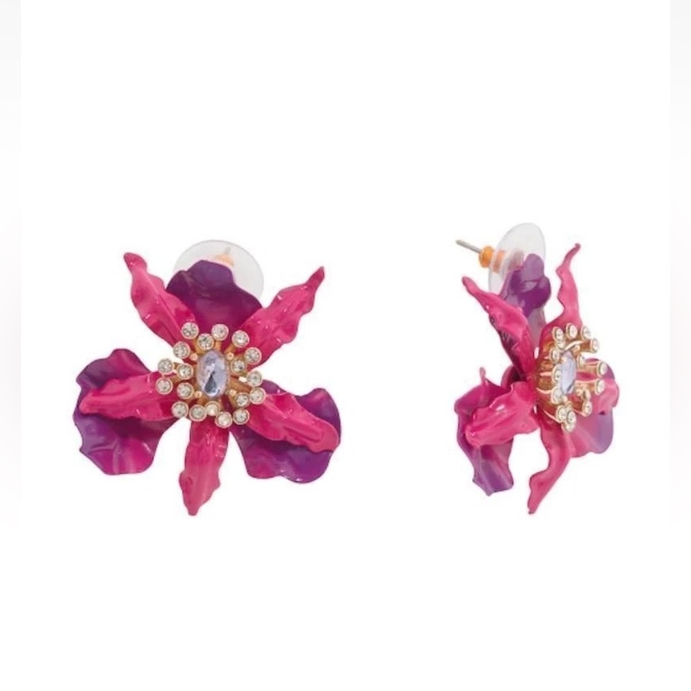 BETSEY JOHNSON SET Pink & Purple Ombré Orchid Earrings Necklace & Ring NEW NWT - Picture 9 of 16